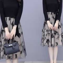 芭贝琴2022春秋新款连衣裙收腰显瘦名媛气质中长裙子女812136 图片色 XL